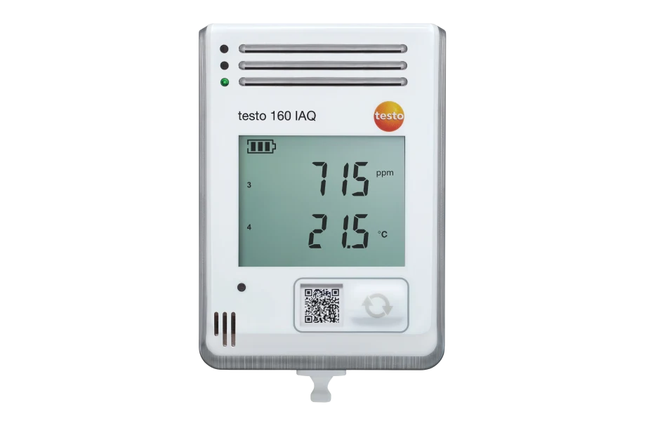 testo 160 IAQ - Funk-Datenlogger mit Display und integrierten Sensoren für Temperatur, Feuchte, CO2 und atmosphärischen Druck