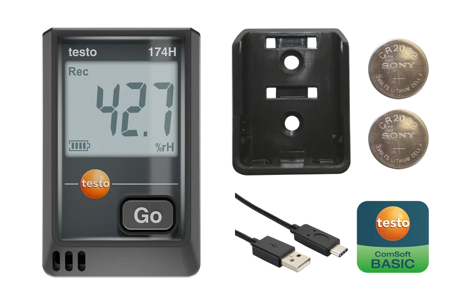 testo 174 H - Mini-Datenlogger für Temperatur und Feuchte mit USB-C und PC-Software