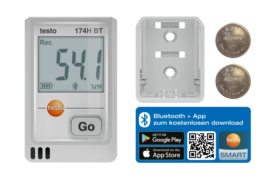 testo 174 H BT - Mini-Datenlogger für Temperatur und Feuchte mit Bluetooth® und App-Anbindung