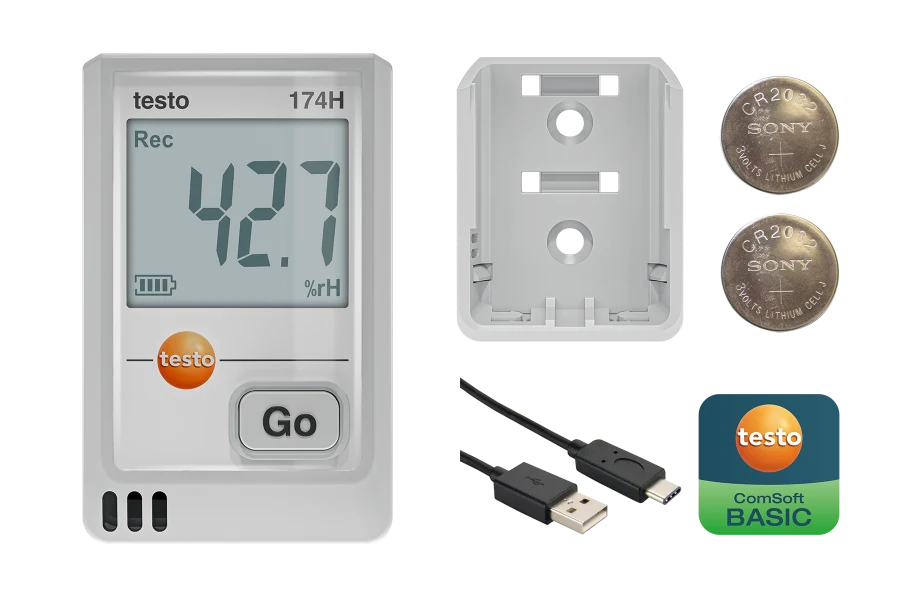 testo 174 H - Mini-Datenlogger für Temperatur und Feuchte mit USB-C und PC-Software